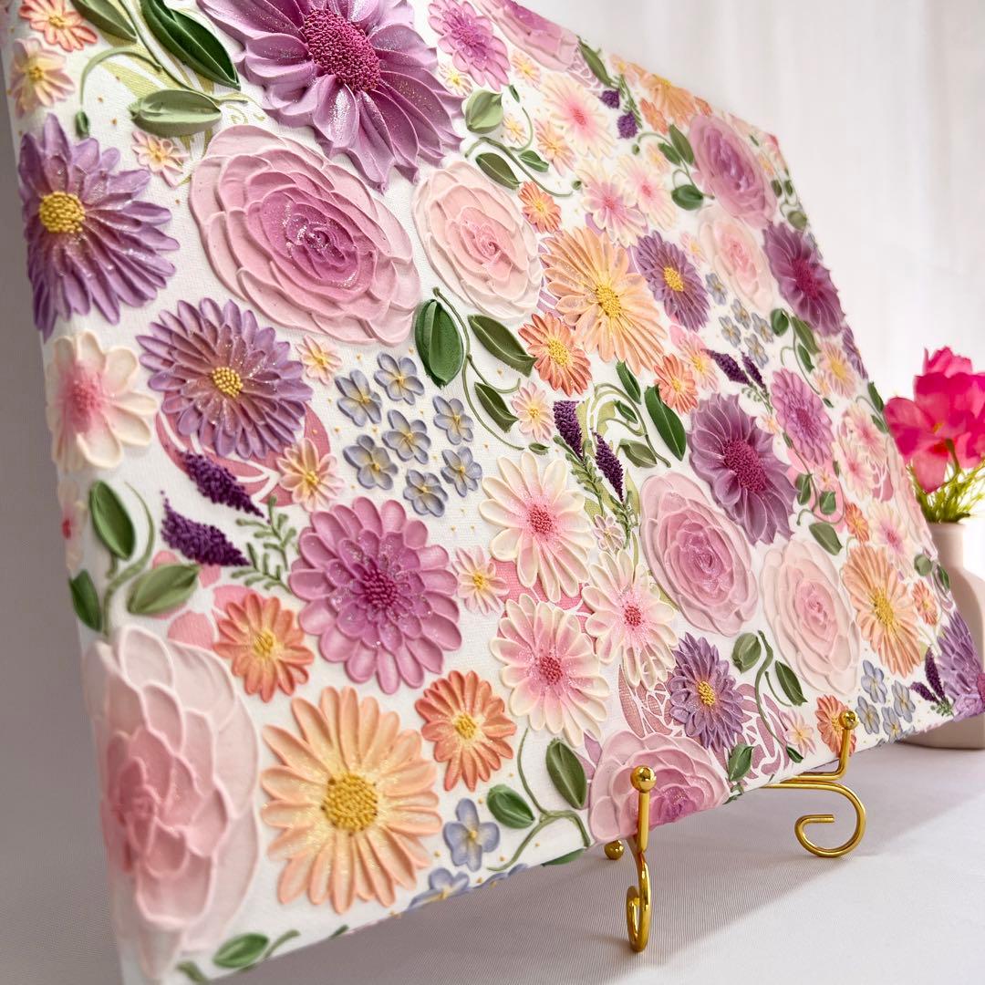 テクスチャーアート　絵画　インテリアアート　花　立体　絵　花の絵　フラワーアート