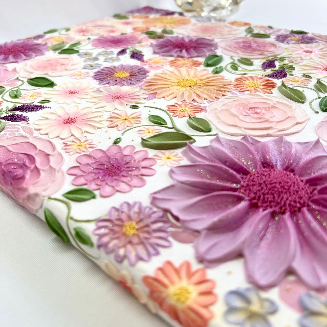 テクスチャーアート　絵画　インテリアアート　花　立体　絵　花の絵　フラワーアート