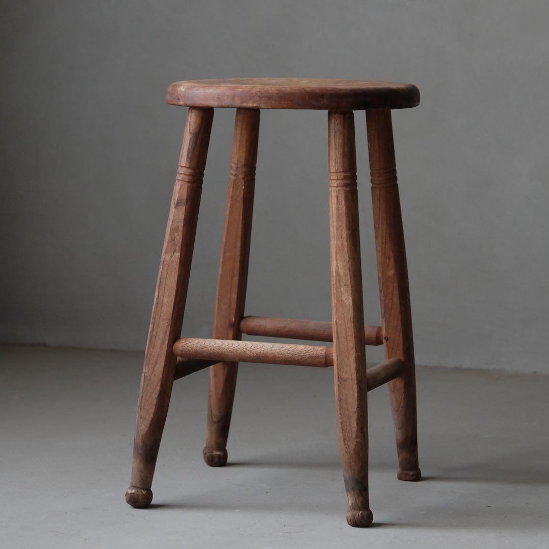 栓材 古い丸椅子　スツール チェア 古家具 古道具 アンティーク 昭和レトロ