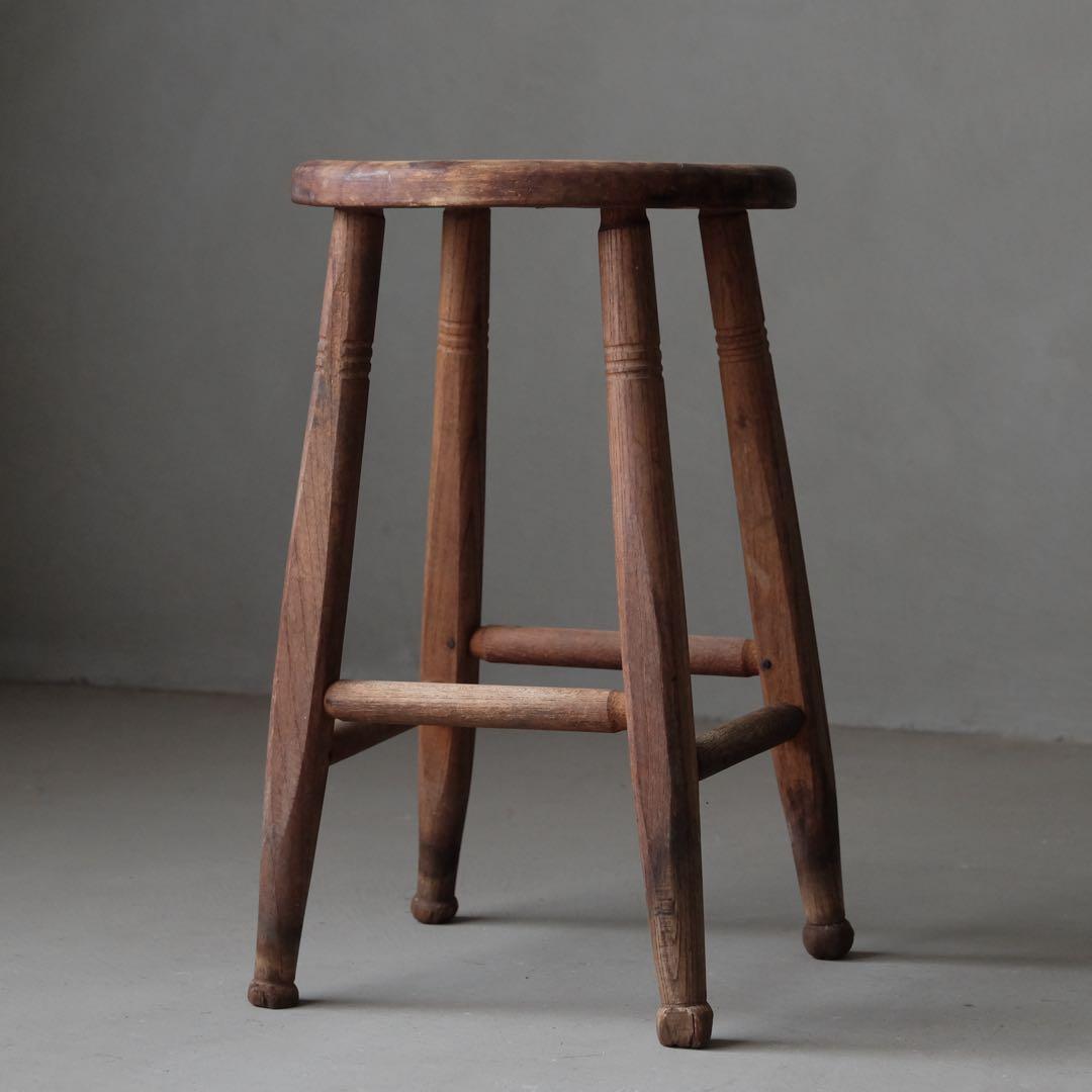栓材 古い丸椅子　スツール チェア 古家具 古道具 アンティーク 昭和レトロ