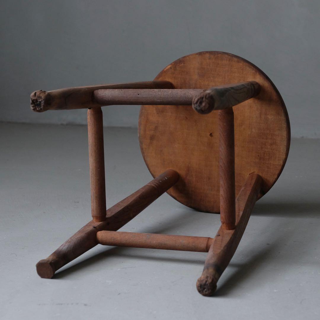 栓材 古い丸椅子　スツール チェア 古家具 古道具 アンティーク 昭和レトロ