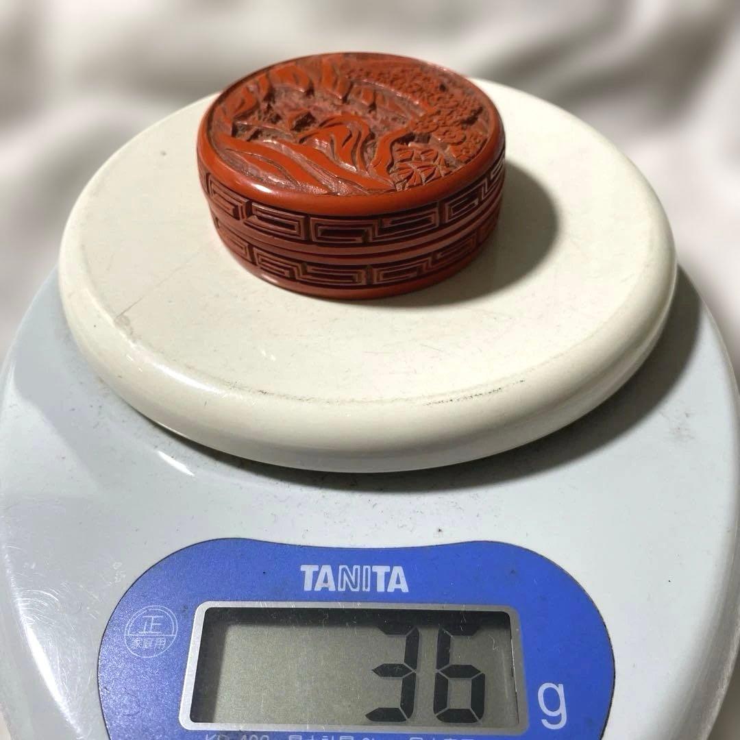 J-14 香合　芳山銘　堆朱　茶道具　共箱付　アンティーク　雑貨　美術品　工芸品