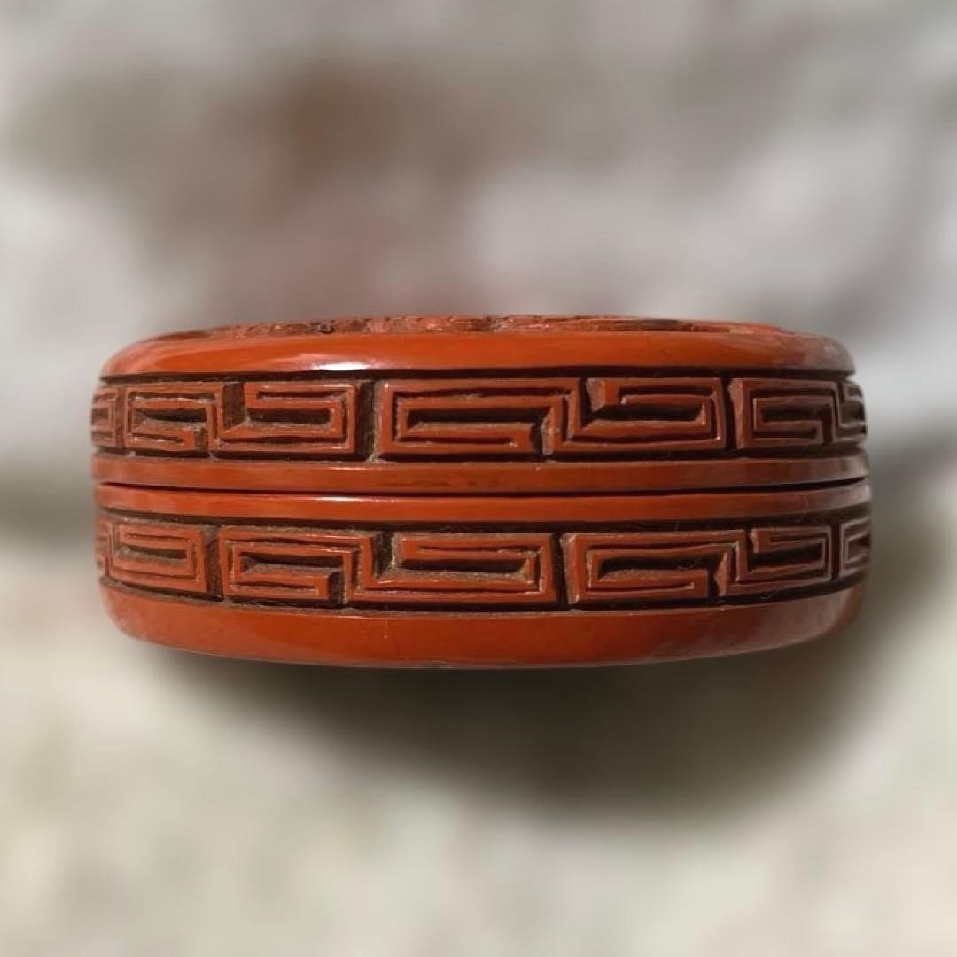 J-14 香合　芳山銘　堆朱　茶道具　共箱付　アンティーク　雑貨　美術品　工芸品