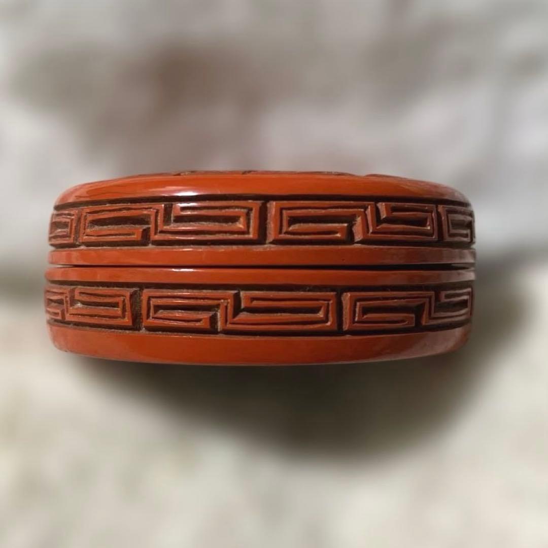 J-14 香合　芳山銘　堆朱　茶道具　共箱付　アンティーク　雑貨　美術品　工芸品