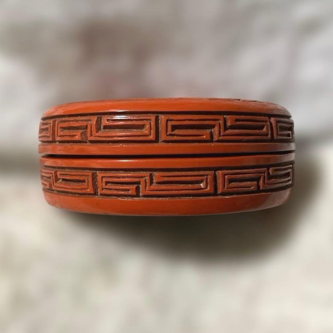 J-14 香合　芳山銘　堆朱　茶道具　共箱付　アンティーク　雑貨　美術品　工芸品