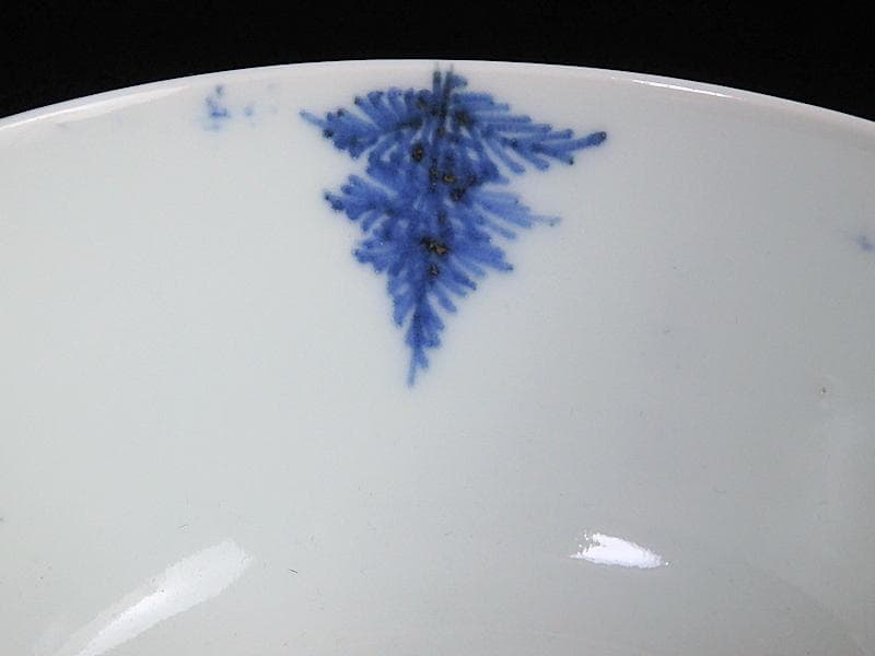 古伊万里　染付　人参に蝶の図　蓋茶碗 江戸期　C452AS-CAy