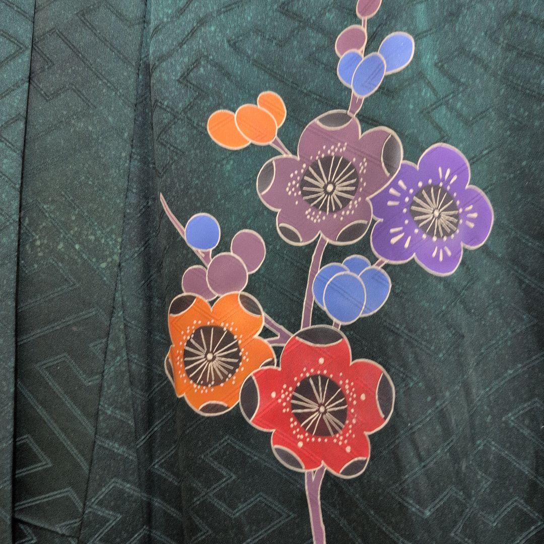 【上質】紅型風ダークグリーン花柄振袖