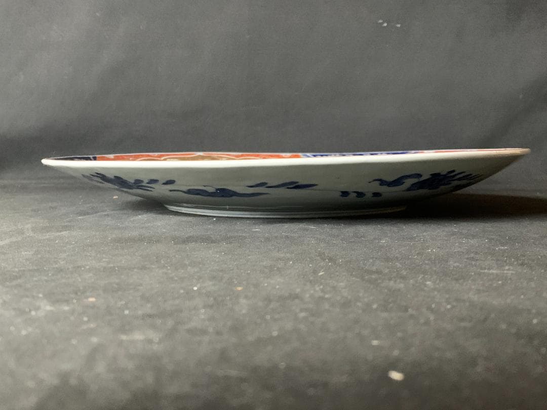 古伊万里 元禄伊万里 染錦 窓絵 富士に千鳥鶴松図 妖怪文 大飾皿 江戸中期