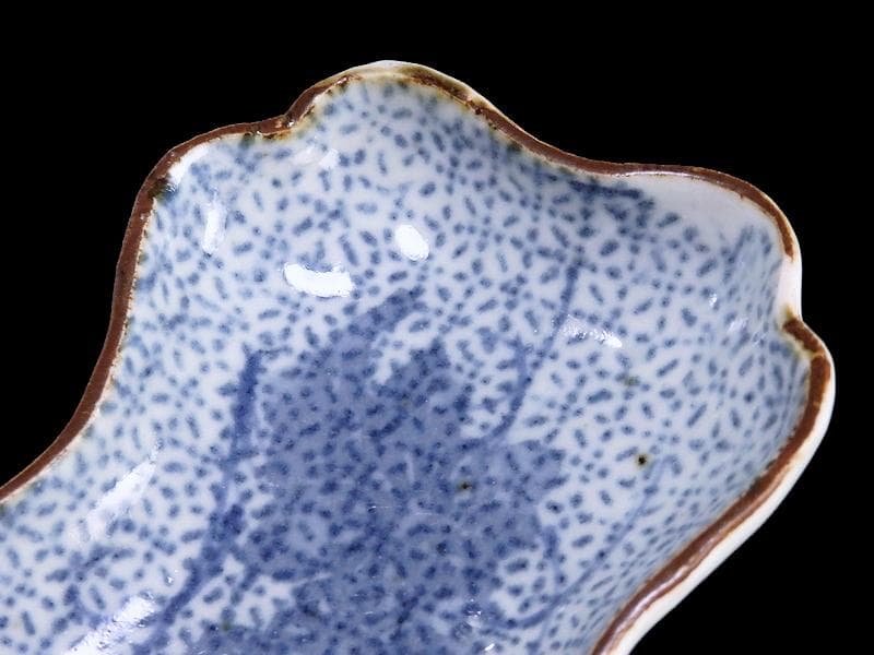 古伊万里　型刷印判　幾何学紋に草花紋の図　変形皿　江戸期E478AS-CRf