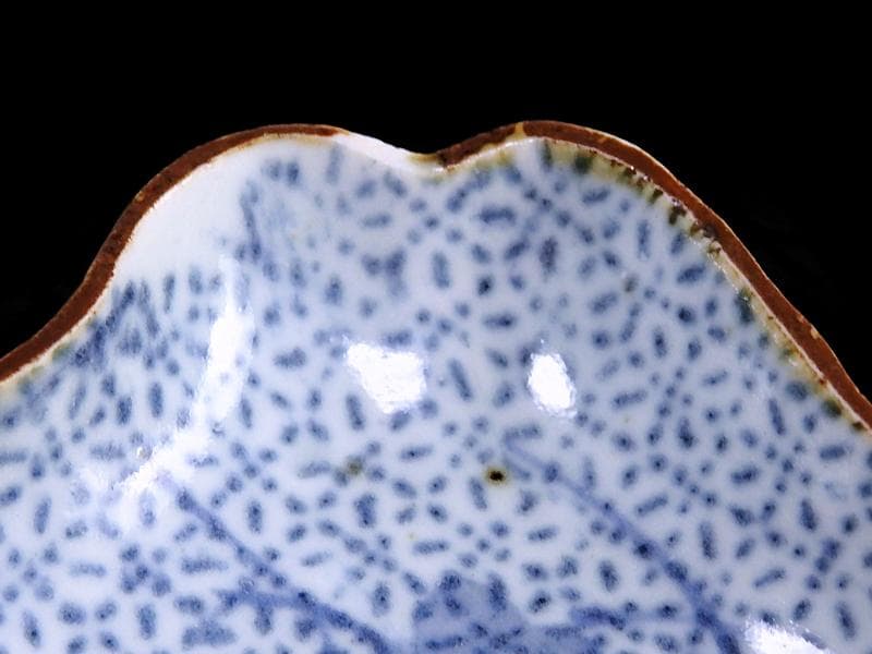 古伊万里　型刷印判　幾何学紋に草花紋の図　変形皿　江戸期E478AS-CRf