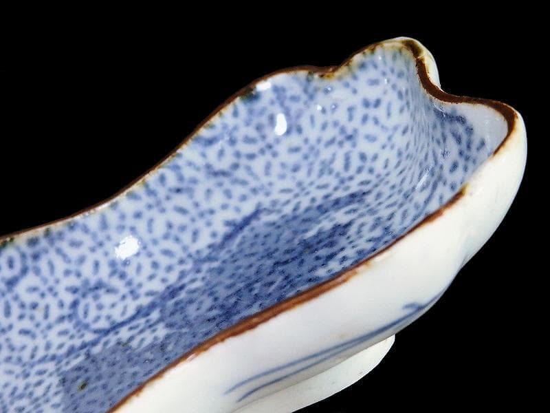 古伊万里　型刷印判　幾何学紋に草花紋の図　変形皿　江戸期E478AS-CRf