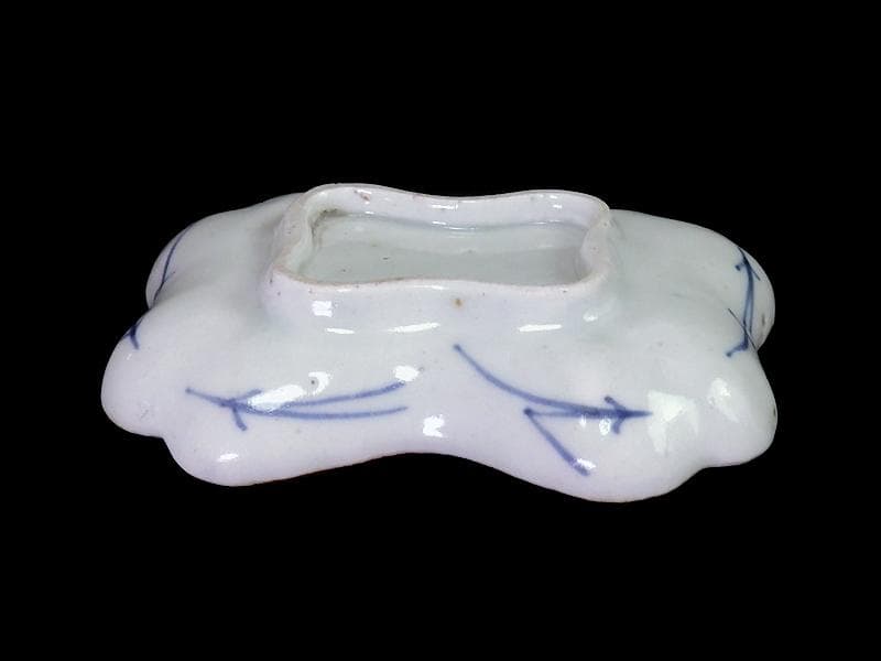 古伊万里　型刷印判　幾何学紋に草花紋の図　変形皿　江戸期E478AS-CRf