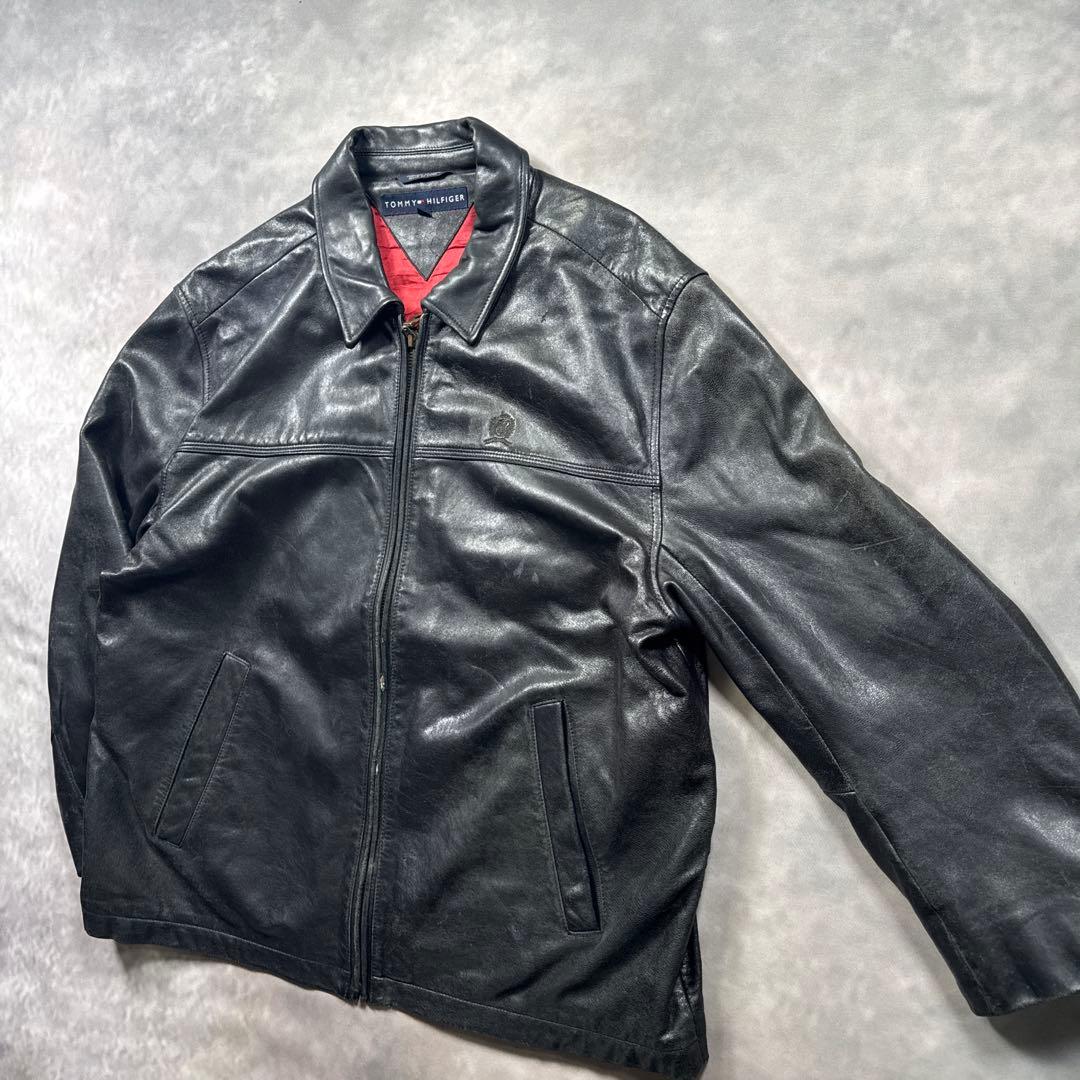 トミーヒルフィガー古着00sカウレザー本革ジャケットシングル　S98