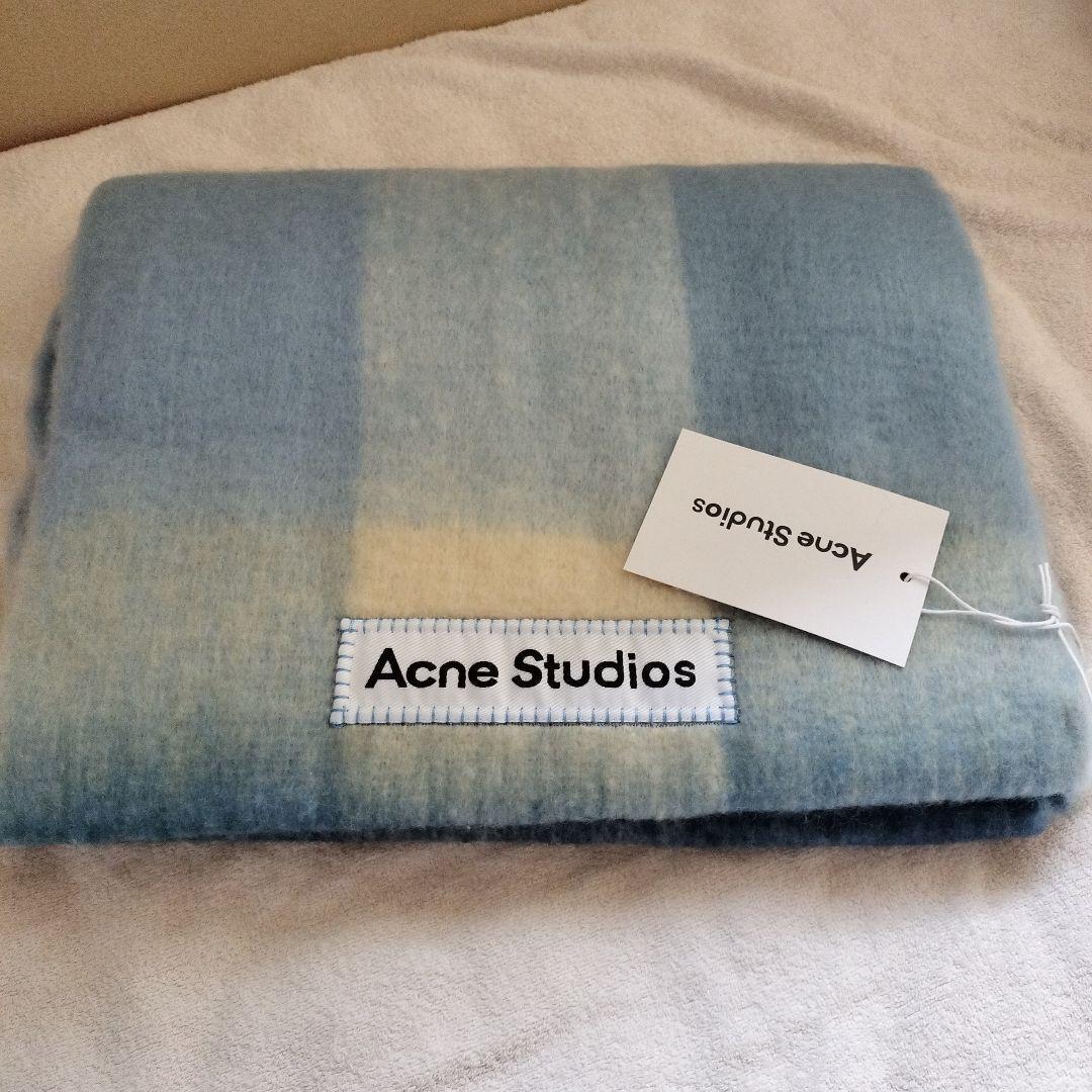 ブルー　Acne Studios モヘアチェックスカーフ　マフラー