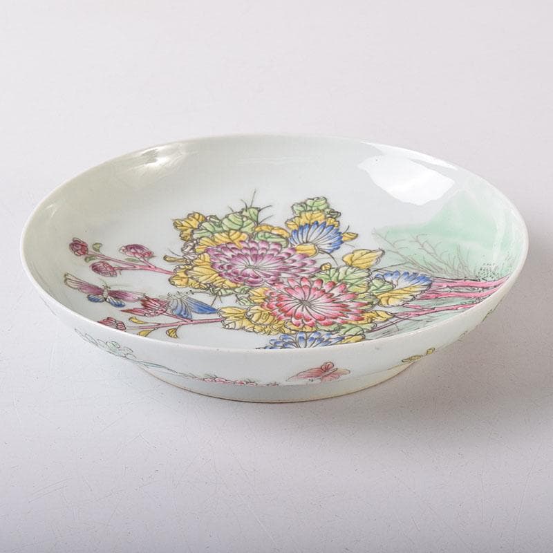 中国　大清乾隆年製　粉彩　花鳥文　皿　C　7821