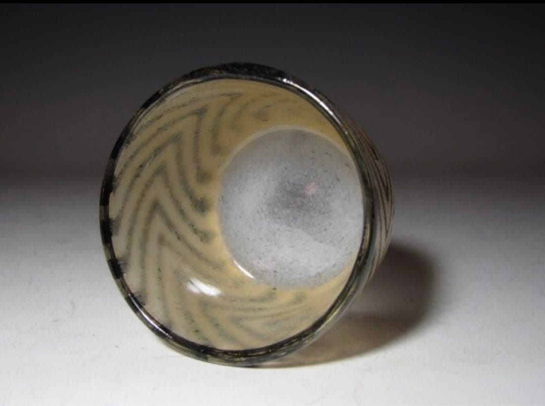 藤田喬平 手吹金彩盃 美しい幾何学模様の名品！7760