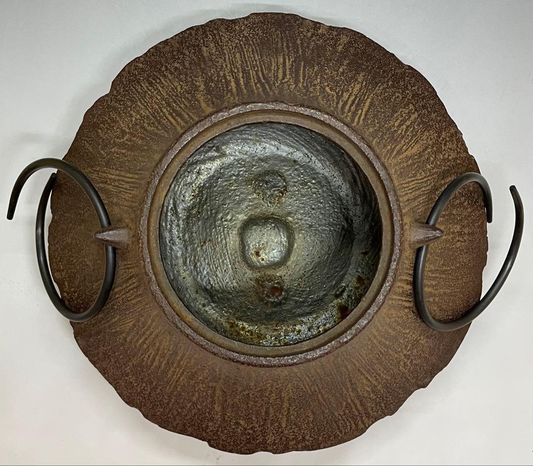 人間国宝　佐藤浄清　茶釜　雪景地紋　富士釜　釜釻　共箱　X803