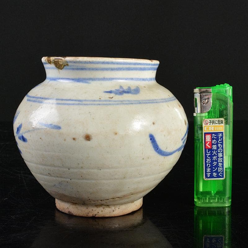 朝鮮美術　李朝　高麗白磁　染付　草文　小壷　M　R5738