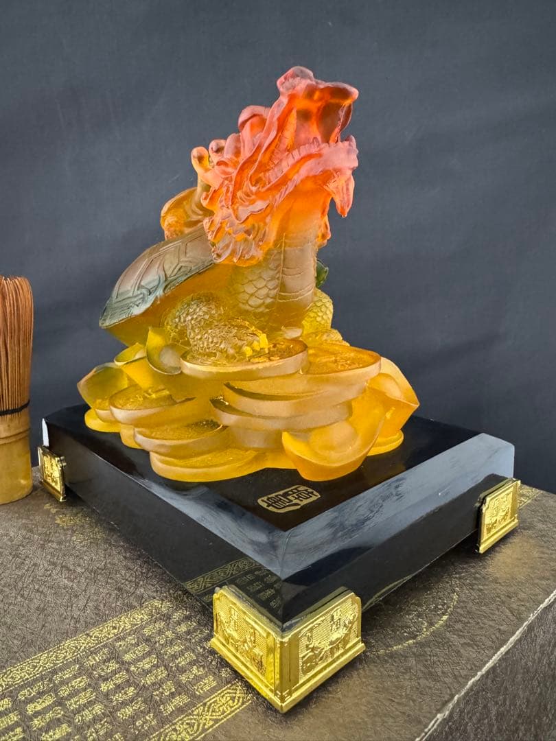 龍亀　琉璃　ガラス　工芸　置物 風水 開運 金運 骨董 インテリア　アンティーク