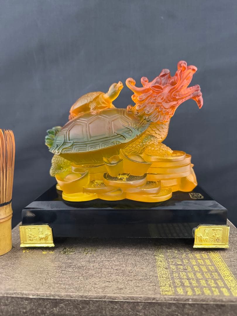 龍亀　琉璃　ガラス　工芸　置物 風水 開運 金運 骨董 インテリア　アンティーク