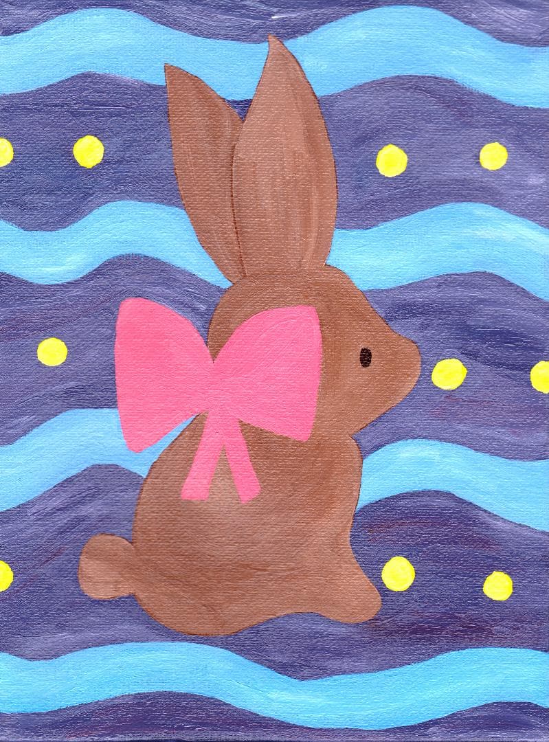 原画、キャンバス「イースターうさぎ」紫　－かわいい絵
