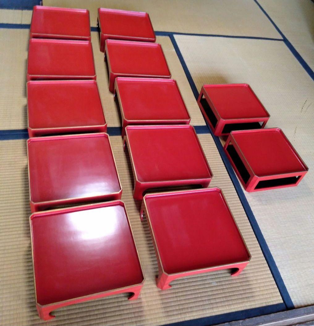 角膳　会席膳　朱色　木製　漆器　 大小2セット　大10膳小２膳