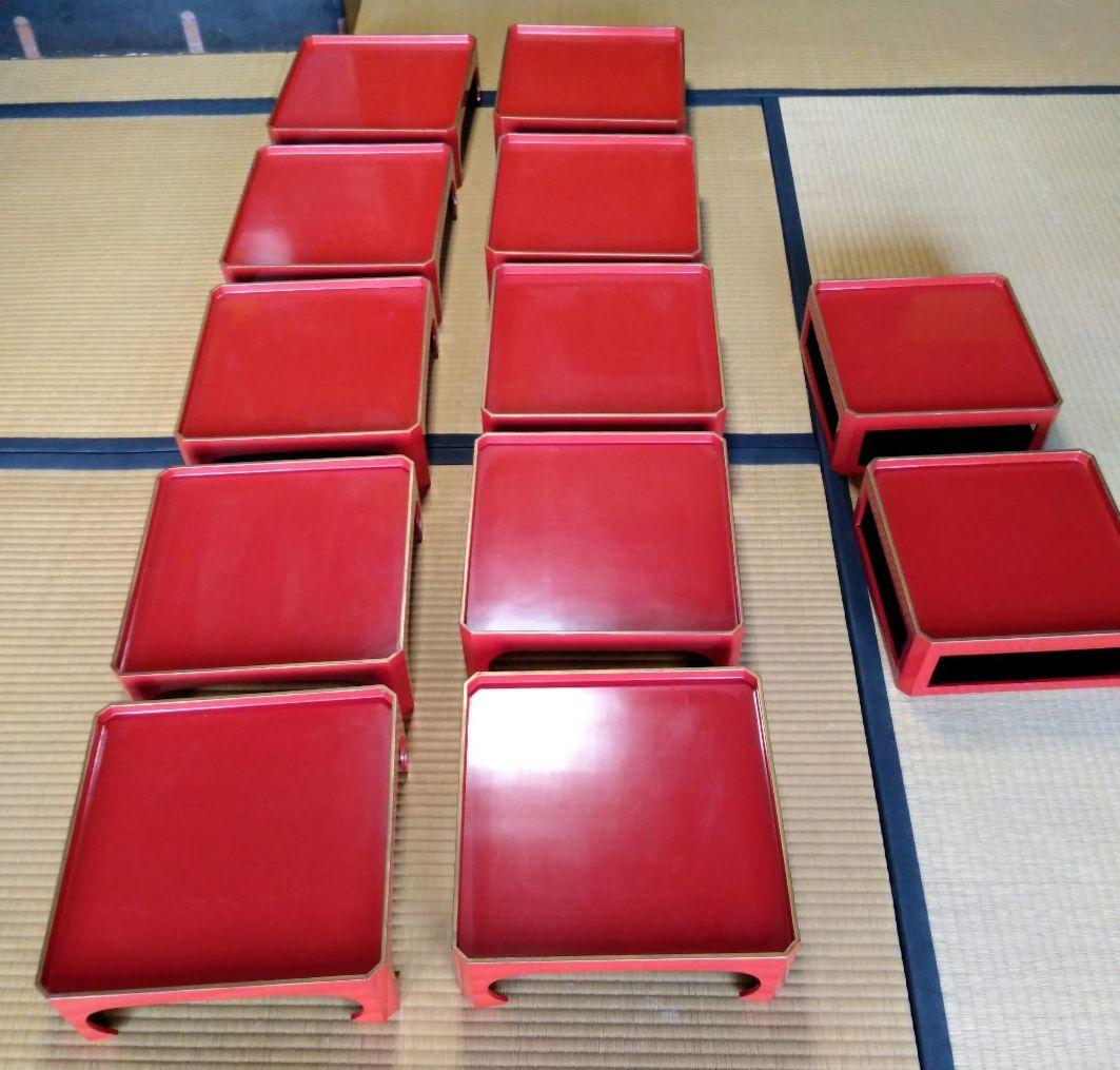角膳　会席膳　朱色　木製　漆器　 大小2セット　大10膳小２膳