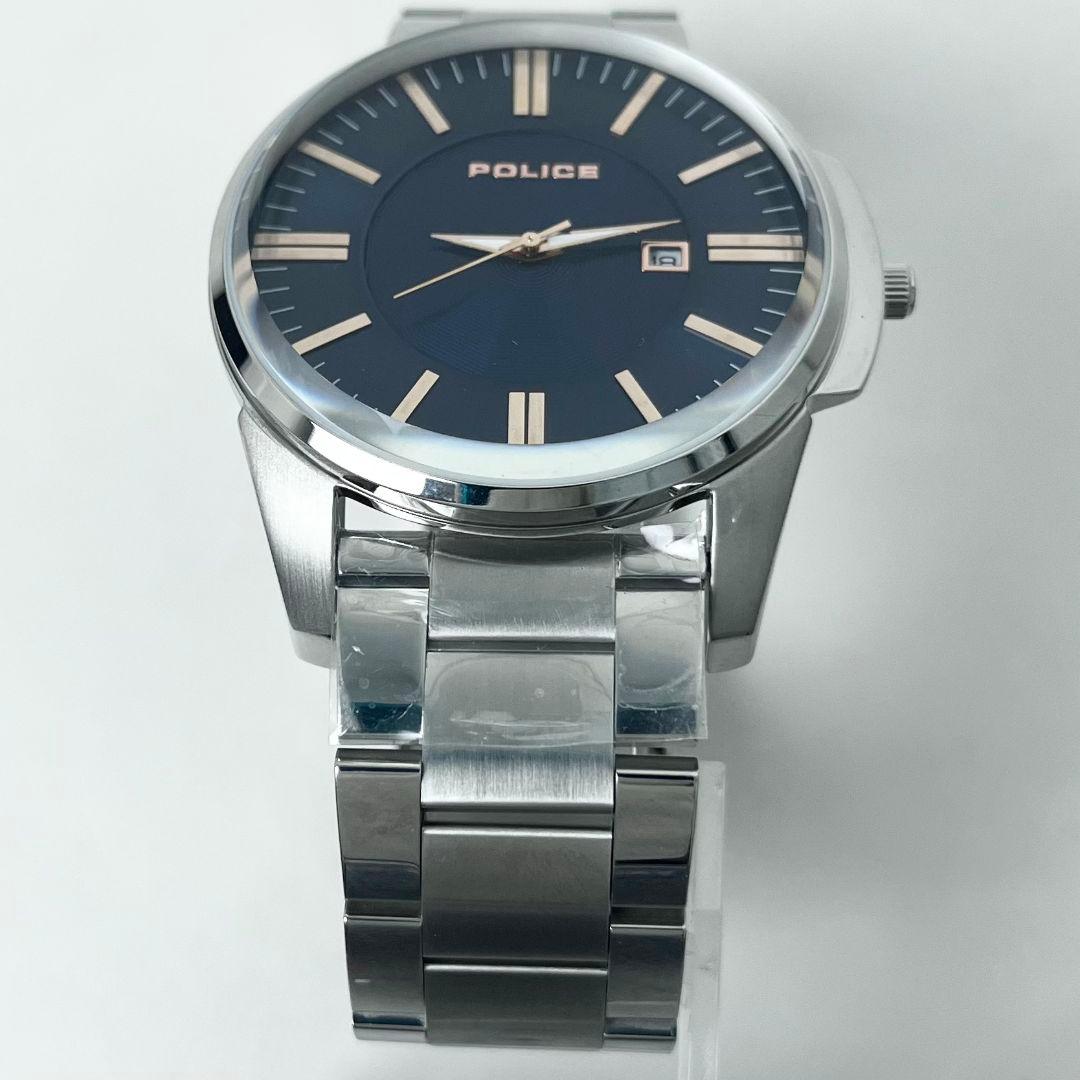 【美品】 稼働 POLICE 14384J ネイビー文字盤 デイト 腕時計