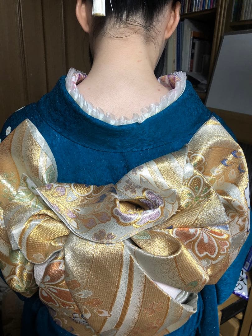 振袖青緑色ラメ入り　フルセット