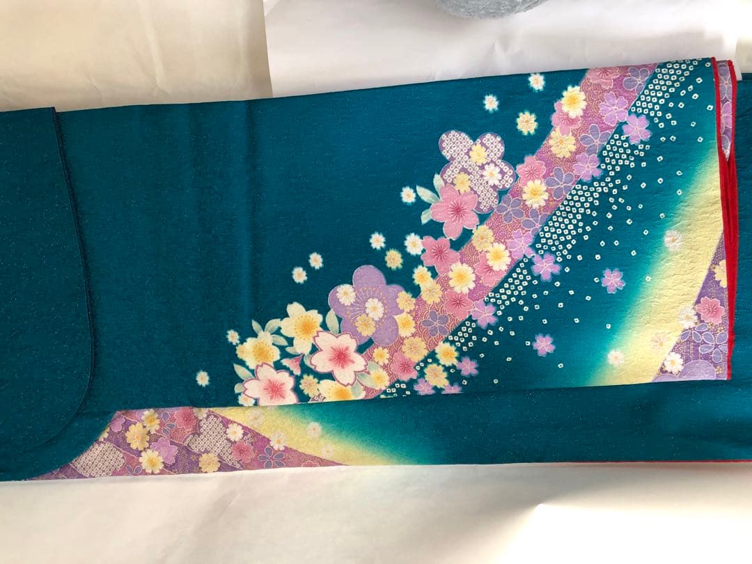 振袖青緑色ラメ入り　フルセット