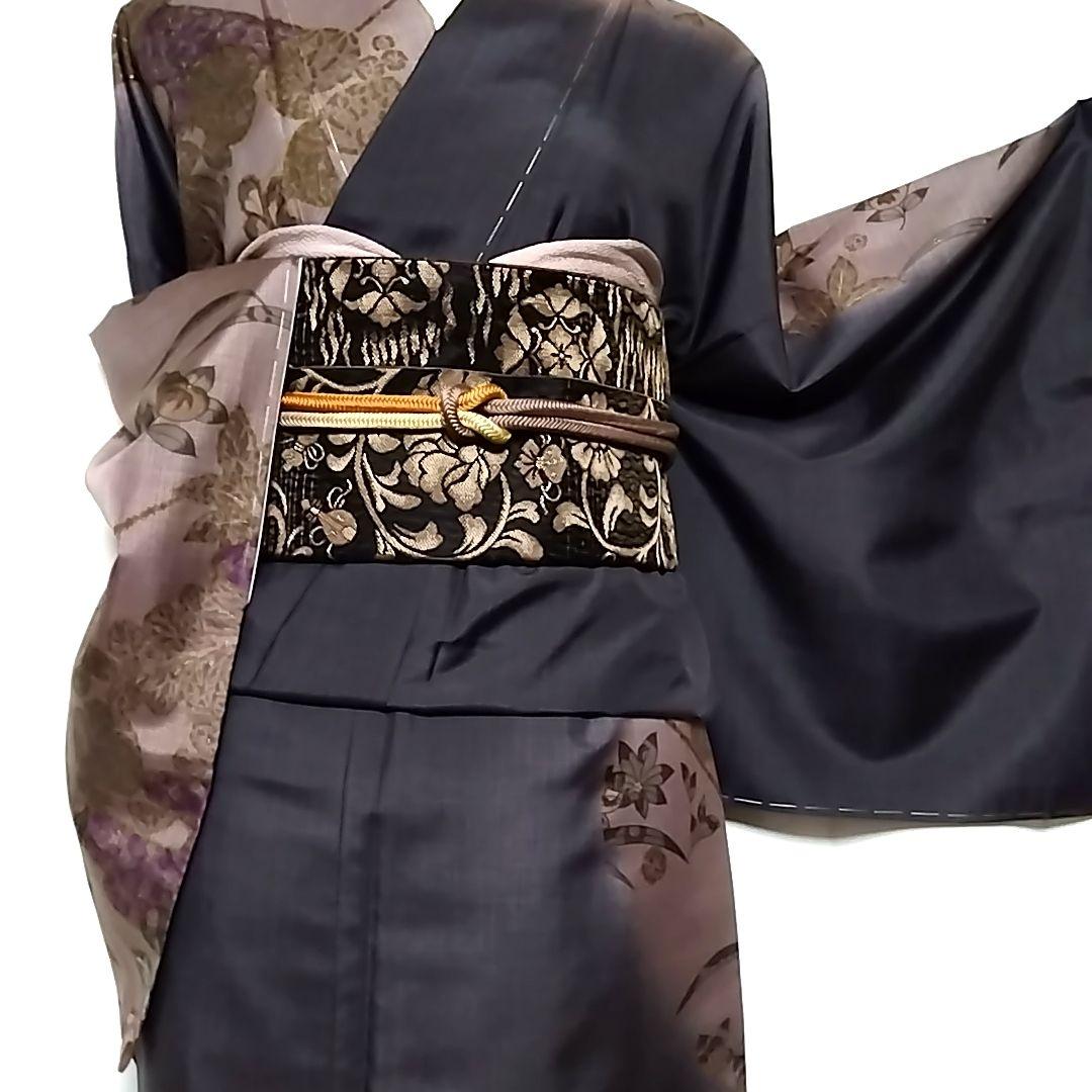 専用　大島紬 訪問着 辻が花 辻ヶ花 紬 黒 墨色 証紙 伝統工芸品