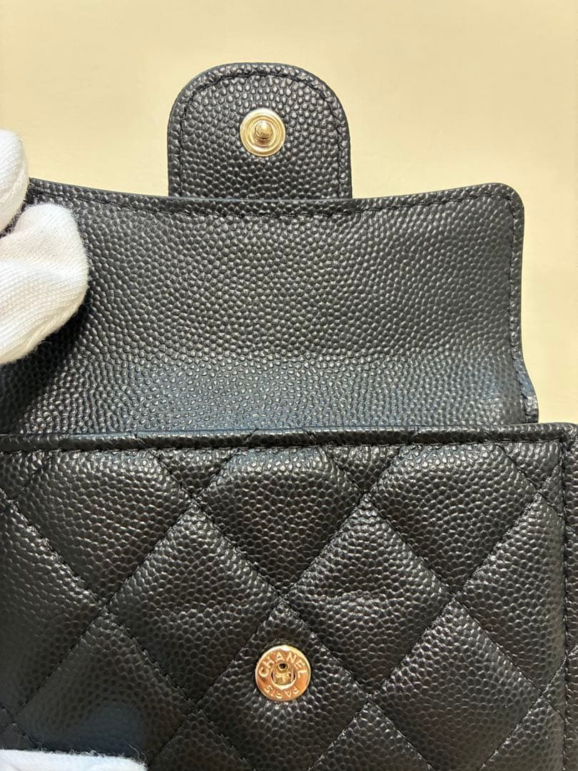 CHANEL シャネル 三つ折財布 キャビアスキン ミニ財布 ブラック 正規品