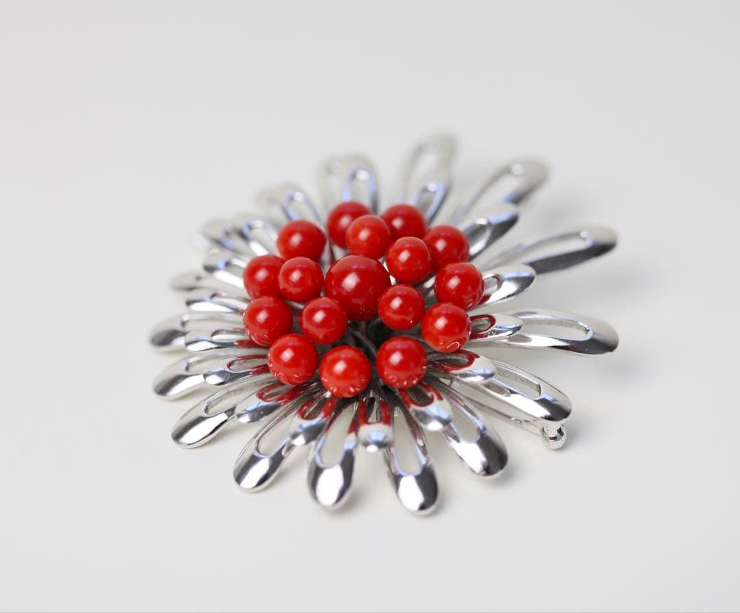 赤珊瑚　ネックレス　サンゴ　ペンダントトップ　ブローチ　silver刻印