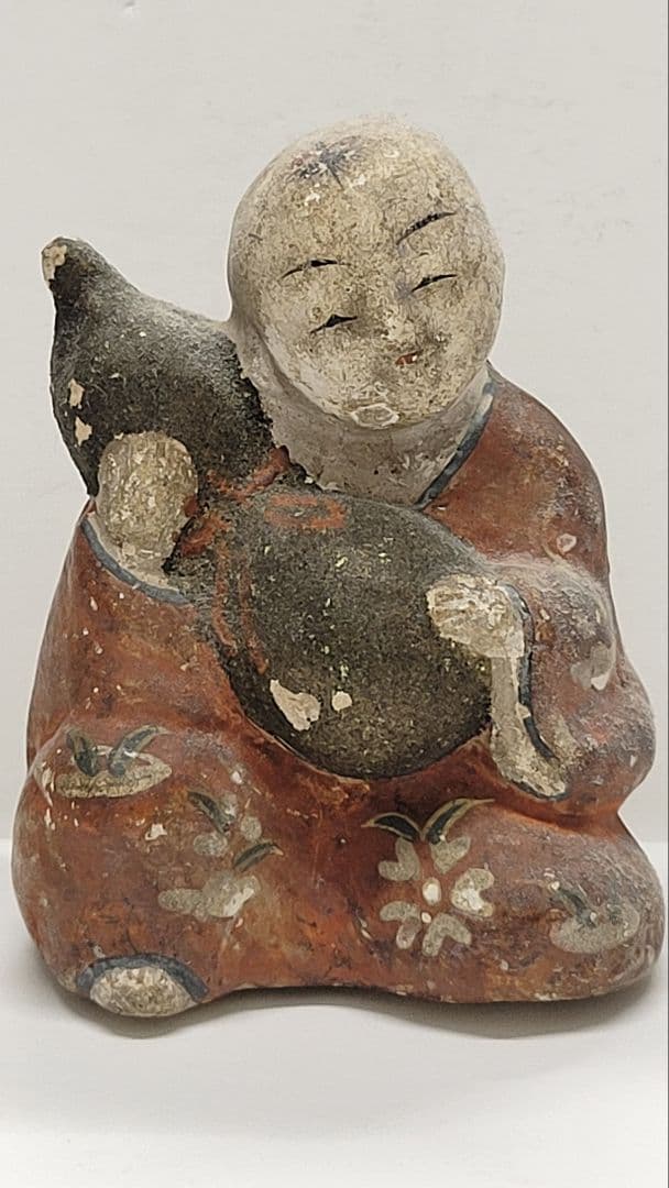 おめでたい② お正月玄関に 江戸時代 瓢箪持ち童子 土人形 郷土玩具