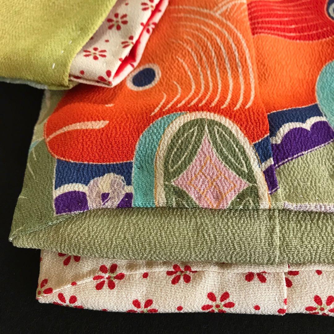 ＊ 市松人形 12号 鯛車 鼓 花 錦紗縮緬 アンティーク 着物 帯 ＊