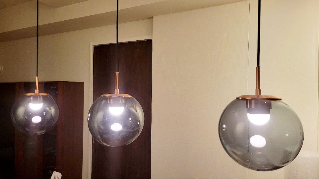 ラン　スモークガラス ペンダントライト 3灯セット