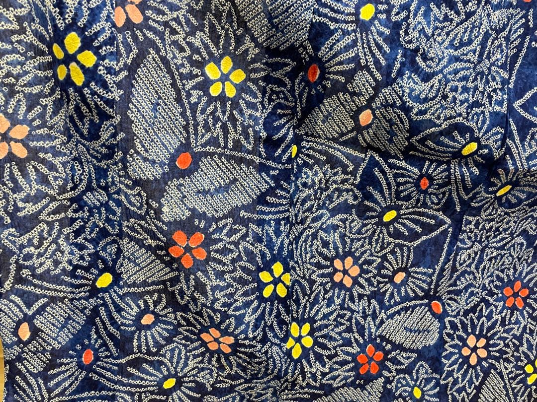 G 美品 有松鳴海絞り 蝶模様 青 綿 浴衣 着物