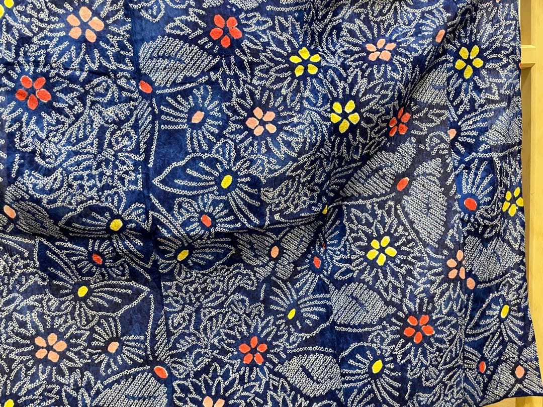 G 美品 有松鳴海絞り 蝶模様 青 綿 浴衣 着物