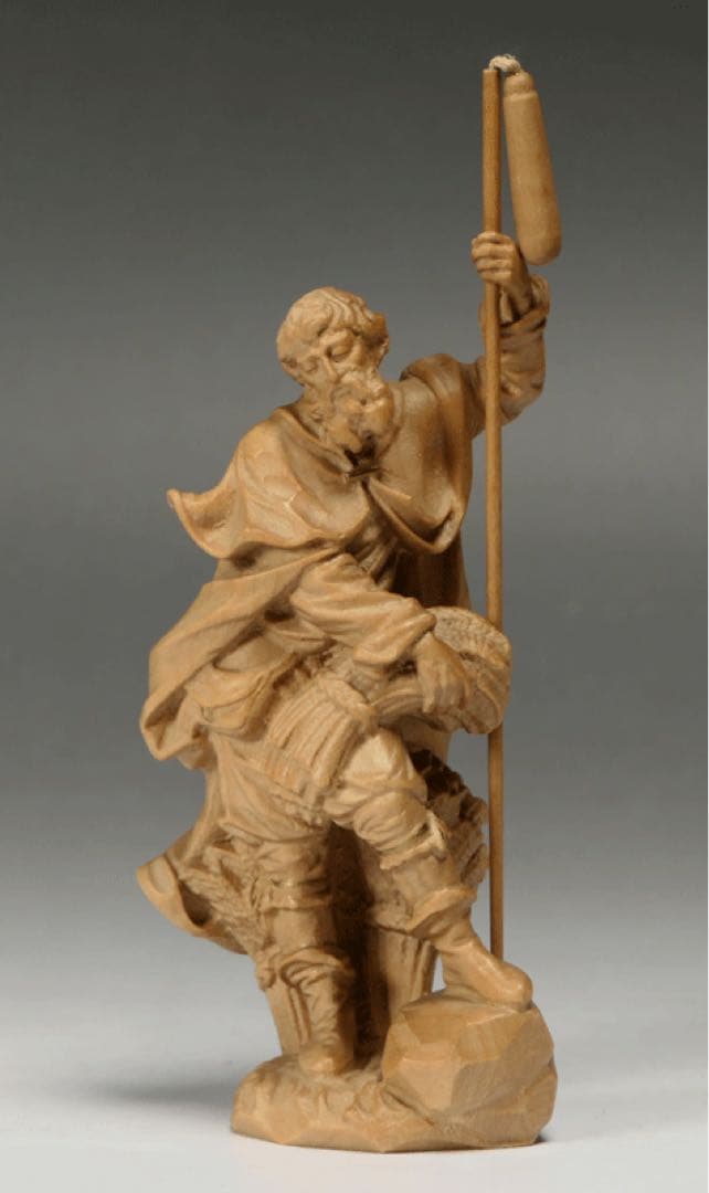 【木彫・聖イシドロ像　ガラスドーム入り 】キリスト教美術　聖人像