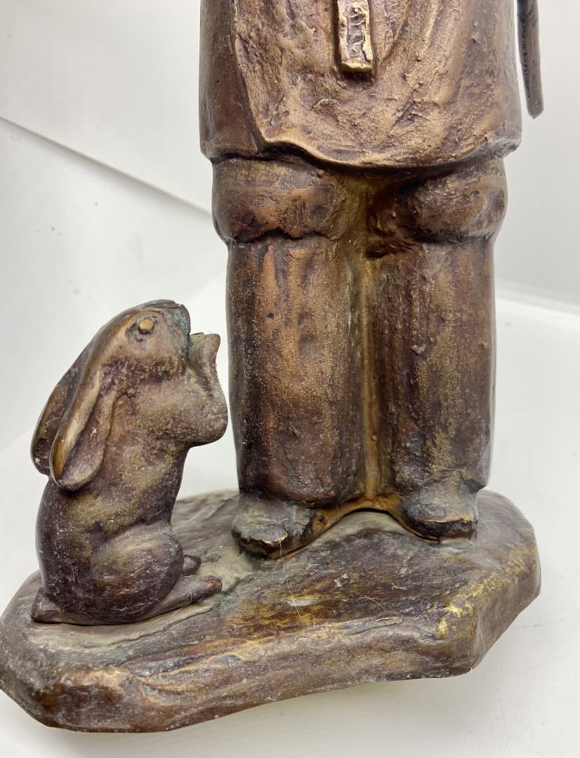 ブロンズ ・彫刻 ・人とウサギ「聖徳太子銅像」？在銘