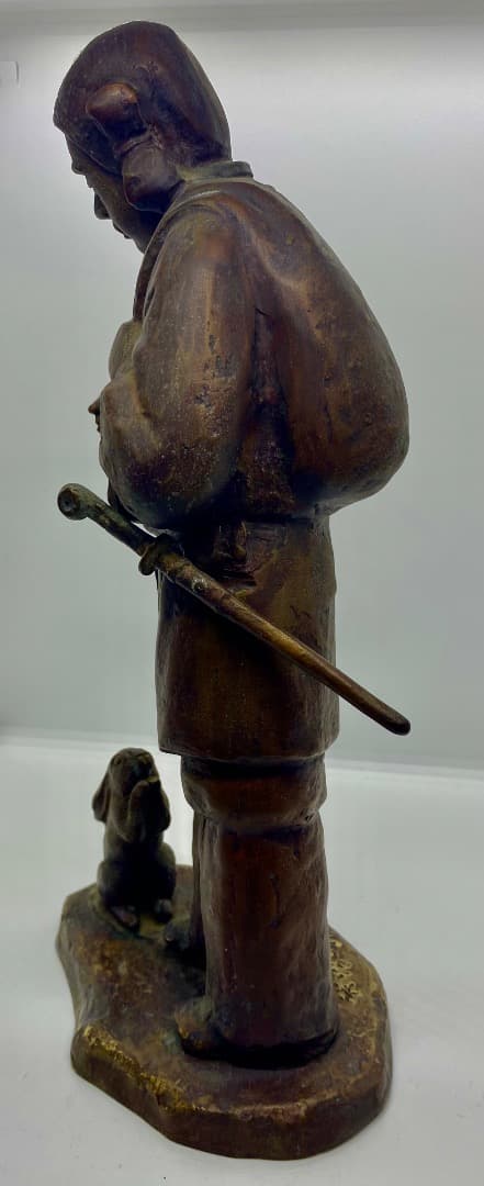 ブロンズ ・彫刻 ・人とウサギ「聖徳太子銅像」？在銘