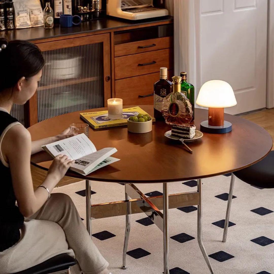 CAGUUU｜ツゲ材 ステンレス脚木製ラウンドテーブル｜ミッドセンチュリー