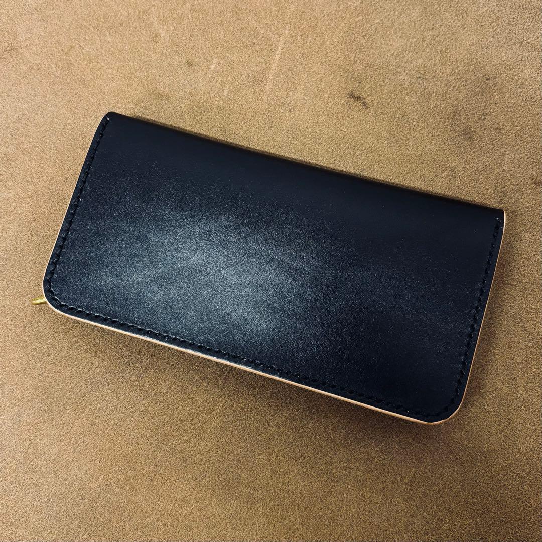 【鳴島】ホースハイド　トラッカーウォレット　黒　茶心　3層　alps