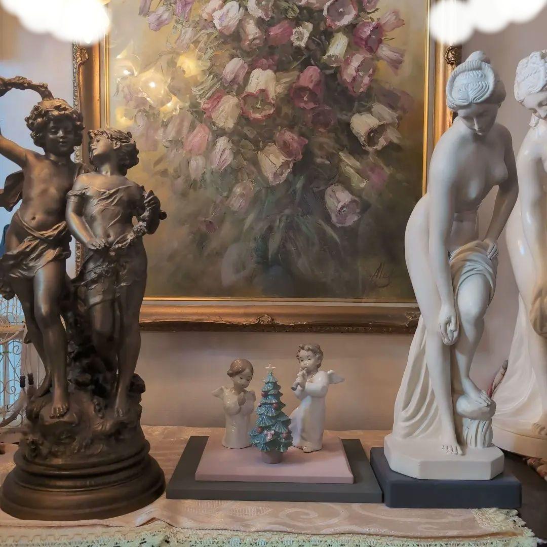 ♥リヤドロ♥天使二体・クリスマスツリー♥ガラスケース付き