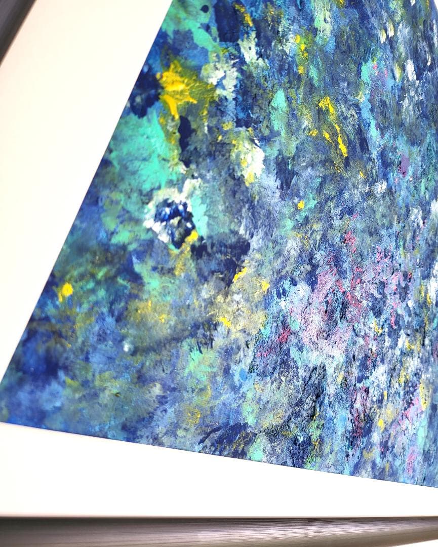 石垣の海に生きた証 / 抽象画 46×63㎝ A2 額縁セット 原画のみ モダン