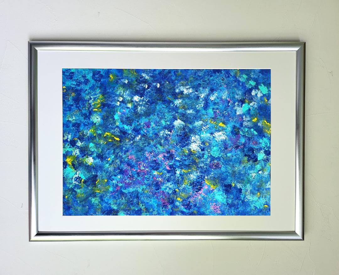 石垣の海に生きた証 / 抽象画 46×63㎝ A2 額縁セット 原画のみ モダン