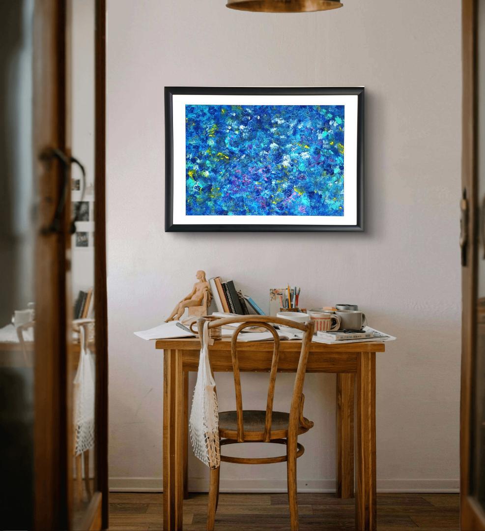 石垣の海に生きた証 / 抽象画 46×63㎝ A2 額縁セット 原画のみ モダン