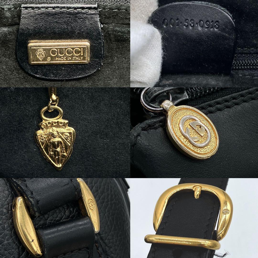 【GUCCI】ショルダーバッグ　インターロッキング　レザー　ブラック