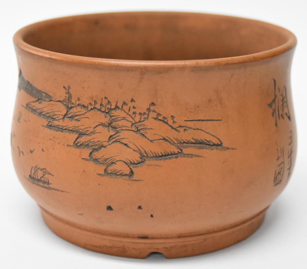 中国宜興 紫砂 孫偉盆芸 在銘 盆栽 花鉢 無傷 植木鉢 朱泥 WWTT164