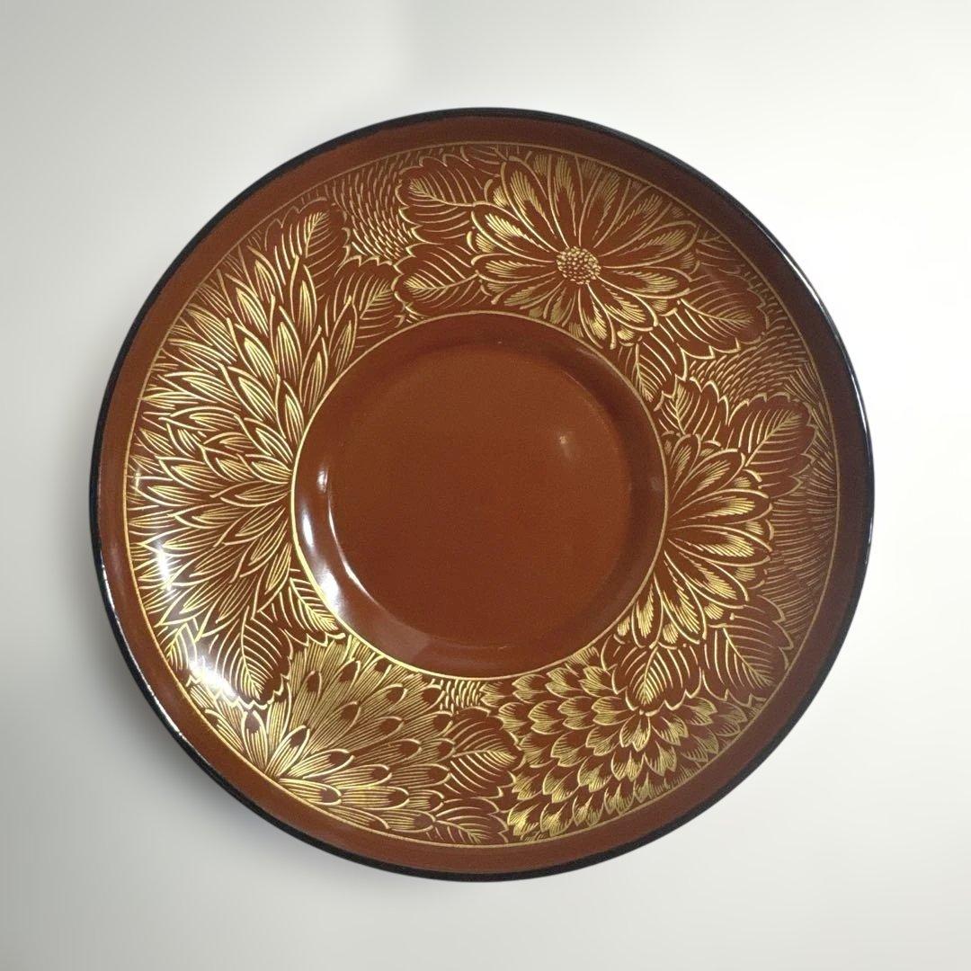 煎茶道具　能登　輪島塗　沈金　菊模様　茶托